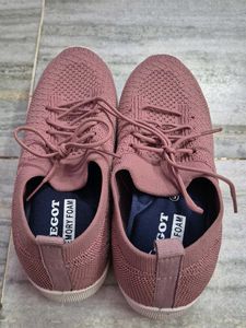 Pink Knit Lace-Up Sneakers