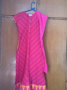 Pink Striped Kurta with Dupatta