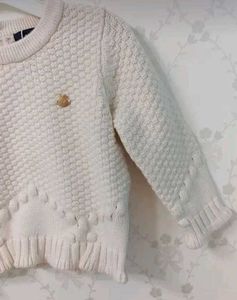 Cream Knit Sweater with Pom Poms