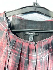 MANGO Red Plaid Long Sleeve Dress