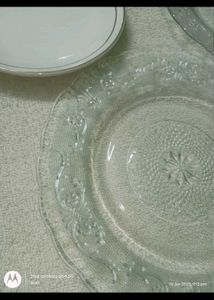2 clear glass plate and bowl set