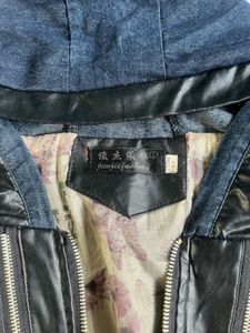 Stylish Denim &amp; Leather Look Bomber Jacket