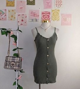 Olive Green Button-Down Dress