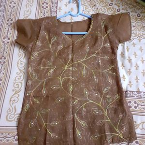 Brown Embroidery Short Top