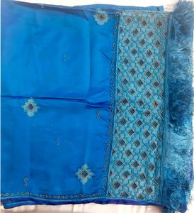Vibrant Blue Pure Banarasi Silk Embroidery Dupatta