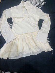 Cream Ruffle Hem Shirt Dress