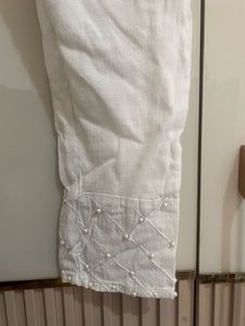 Pastel Green Embroidered Cotton Kurta with pant an