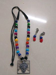 Colorful Threaded Necklace & Earring Set