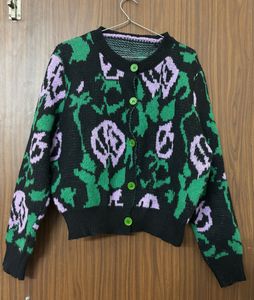 Korean Floral Patterned Cardigan Sweater