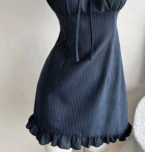 y2k Chic Navy Striped Ruffle Dress