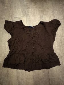 Brown Lace Trimmed Peplum Top
