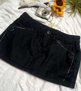 Sparkly Black Denim Mini Skirt