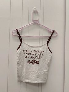 White Crop Top with "The Summer I Spent All My Mon