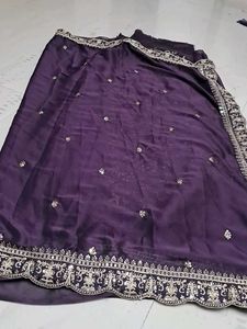 Elegant Purple Saree with Embroidery