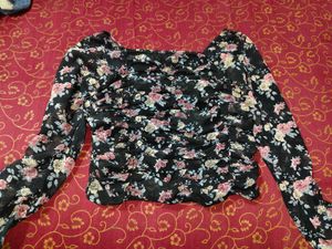 Sheer Floral Print Ruched Top