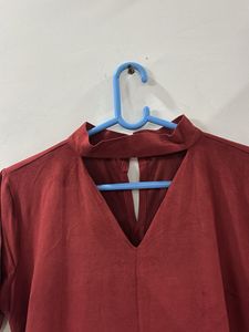 Maroon V-Neck Cutout Dress
