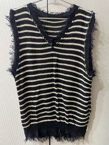 Striped Distressed Knit Vest