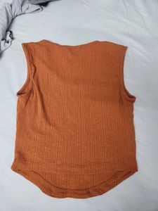 Ribbed Sleeveless Orange Crop Top