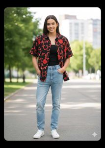 Red & Black Floral Print Shirt