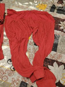 Red Kurta Set with Black Border
