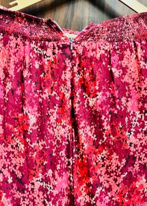 Vibrant Pink Floral Skirt with crepe li