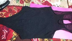 Hot Sheer Striped Black Top  or bodysuit