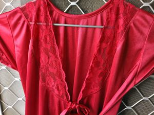 Red Lace Trim Nightgown 2 way tieup