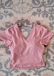 Pink V-Neck Cropped Top