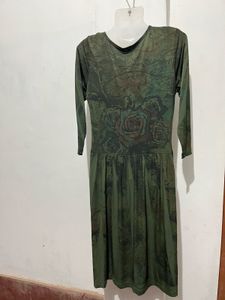 Green Floral Print Midi Dress