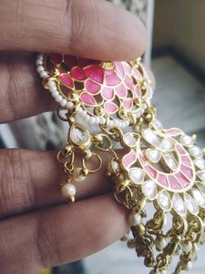 Kundan Pink Very Big Jumkas