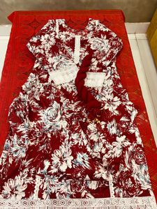 Maroon Floral Print Kurta with Lace