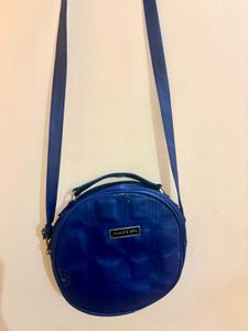 Blue Quilted Round Crossbody Bag