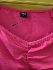 Hot Pink Ruched V-Neck Crop Top