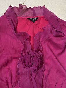 Chic Fuchsia Sheer Blouse with Floral Detail