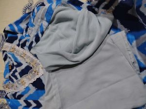 Blue Chevron Print Kurta Set