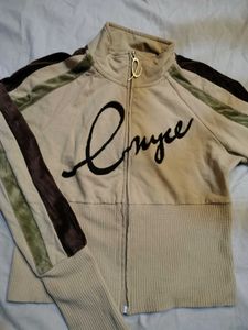 Tan Velour Striped Track Jacket