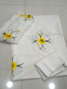 Elegant White Kurta with Yellow Floral Embroidery