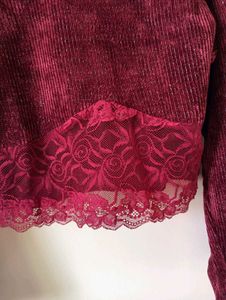Burgundy Corduroy Lace Crop Top