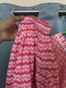 Pink Printed Kurta with V-Neck