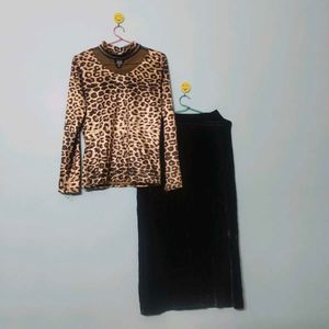 Animal Print Top &amp; Skirt Set