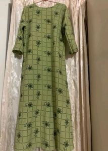 Green Kurta with Black Floral Print