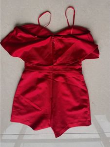 Chic Red Ruffle Off-Shoulder Romper