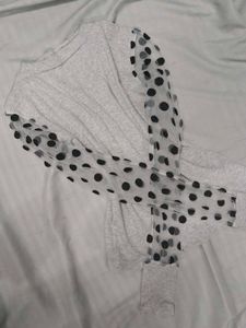 Grey Polka Dot Mesh Sleeve Top