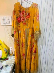 Elegant Yellow Floral full length dress