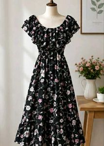 Chic Floral Ruffle Off-Shoulder Dress