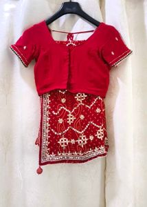 Red Bandhani Handwork Saree with Blouse