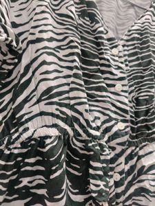 Stylish aesthetic Zebra Print Button-Up midi Dress