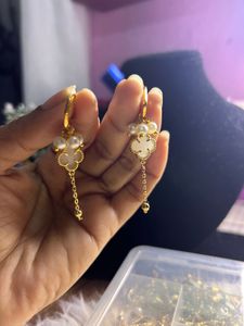 Elegant Pearl Clover Dangle Earrings