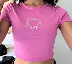 H&M Pink Rhinestone Heart Crop Top