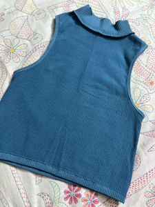 Zara sleeveless high neck top - pigeon blue